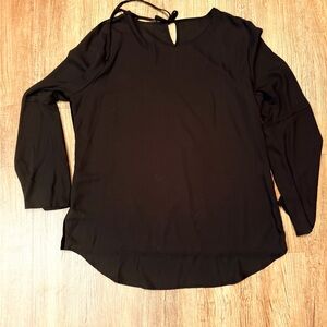 Faded Glory Black Long-Sleeve Keyhole Tie-Back Blouse